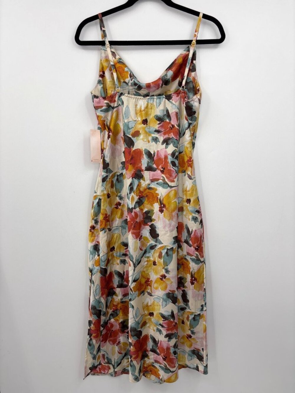 Inspired Hearts Spaghetti Strap Floral Midi Satin Cowl Neck Dress Size Large NEW - Picture 5 of 7